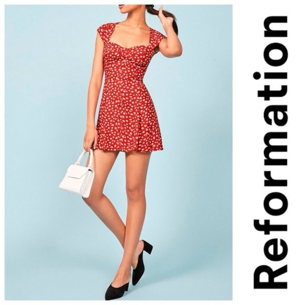 Reformation Cheri Red Floral Mini Dress